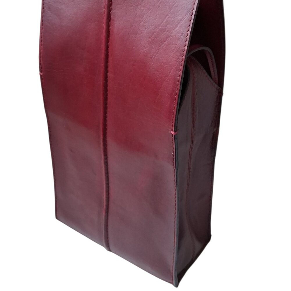 OXBlood Leather Double Wine Bottle Carrier. - Picture 5 of 6